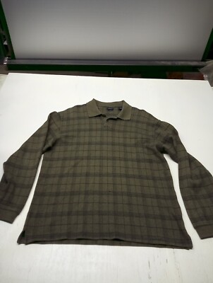 Van Heusen Polo Shirt Men's L Rugby Golf Plaid Long Sleeve; Color Green & Black