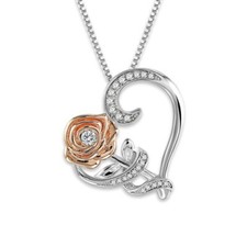 Heart Rose Flower Pendant Necklace Silver plated Gift Wife Mom Daughter