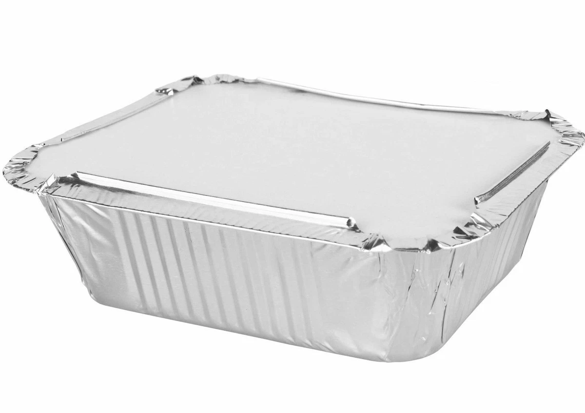 ALUMINIUM FOIL FOOD CONTAINERS+LIDS x 100 No.2 PERFECT FOR HOME AND  TAKEAWAY USE