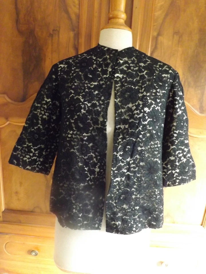 ensemble, robe + veste, dentelle noire, ancien - Photo 2/4
