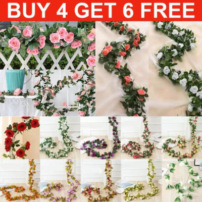 8ft Artificial Flower Silk Rose Leaf Garland Vine Ivy Garden Home Wedding Decor
