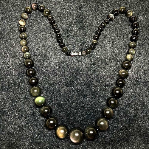 6-14mm Rainbow Eye Black Obsidian Round Gemstone Beads Tower Necklace 16-36 inch - Picture 14 of 21