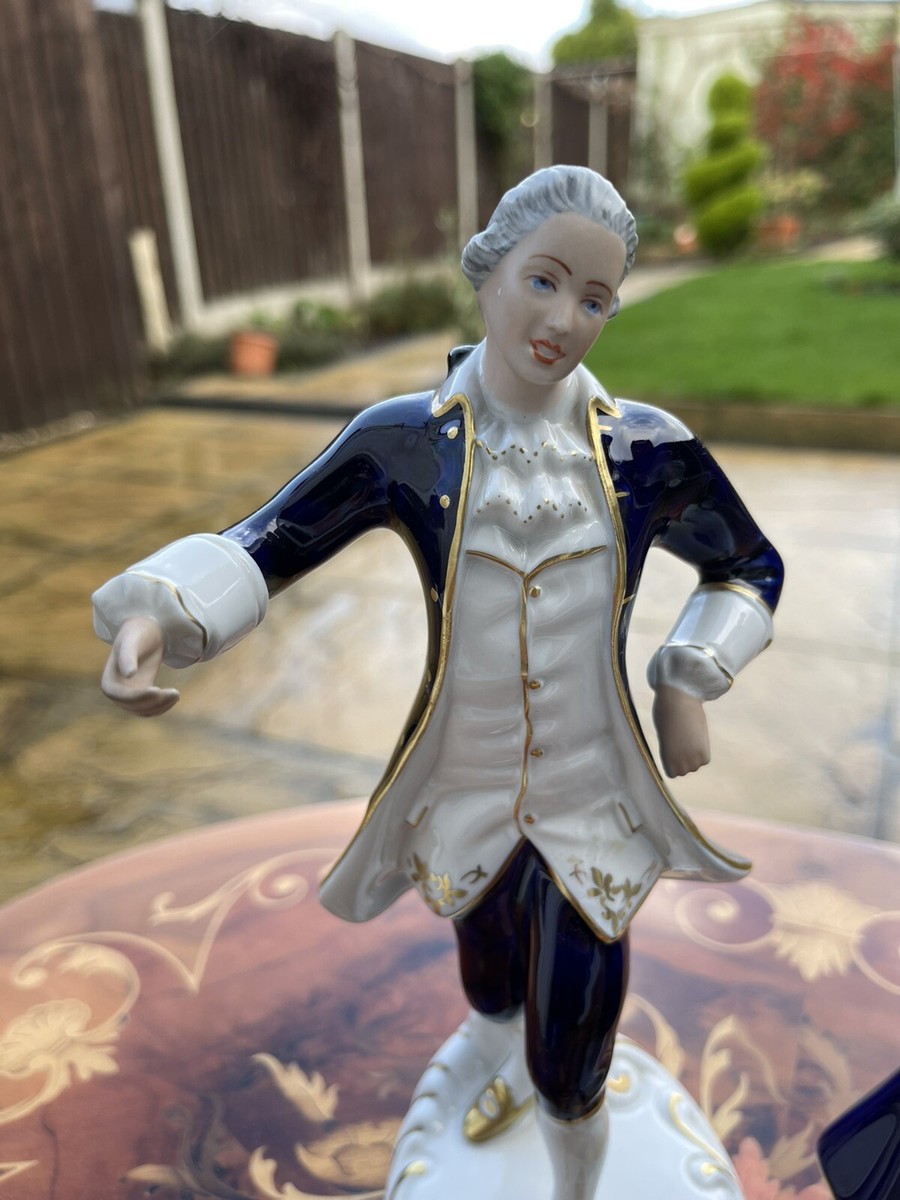 ROYAL DUX Bohemia Figurine in Cobalt Blue and Gilt Porcelain