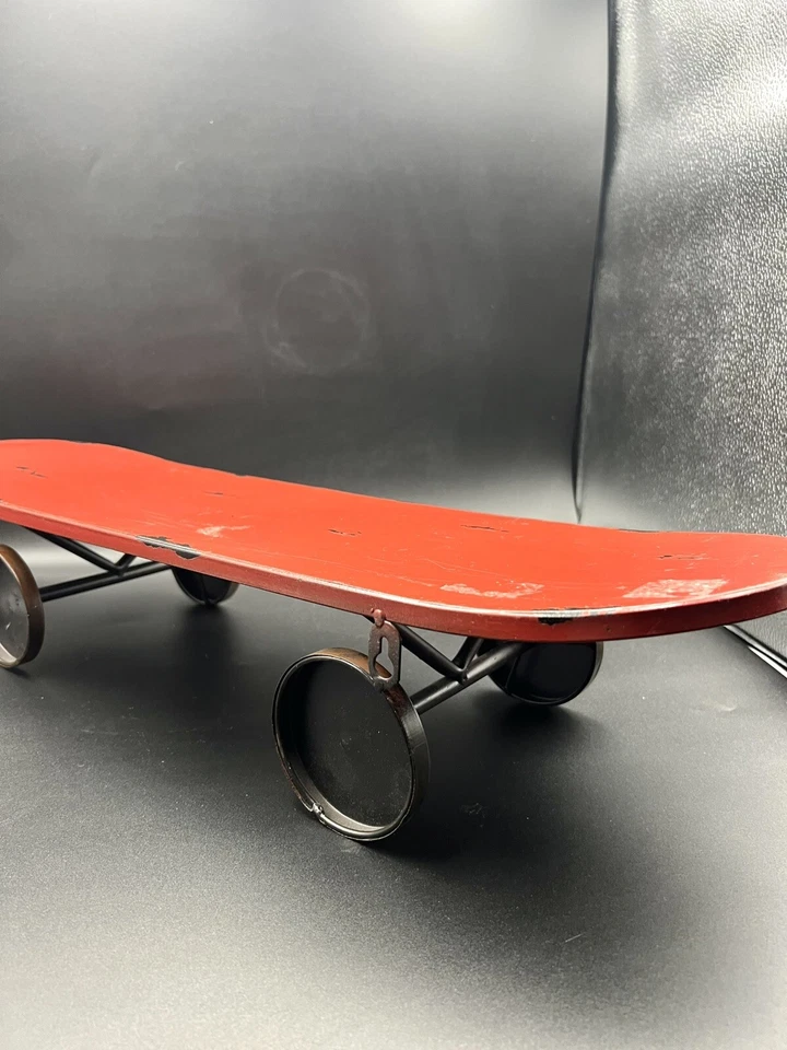 RARE Red Distressed Skateboard Sculpture Metal Wall Shelf Mount - Image 4 of 4