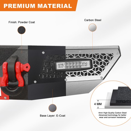 For 2020-2024 Jeep Gladiator JT Steel Front/Rear Bumper W/Winch Plate &LED Light - Picture 12 of 20