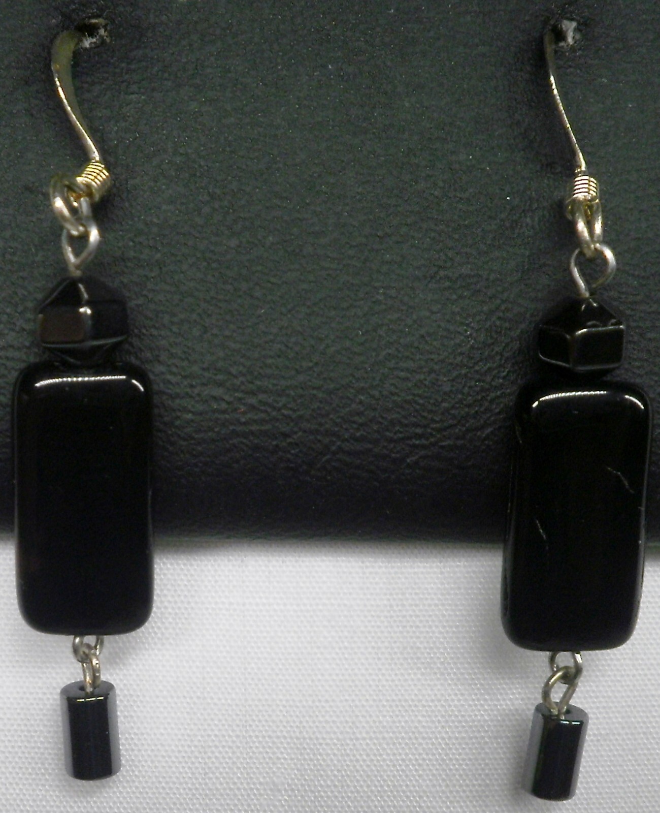 Black Rectangle Stone Dangle Pierced Earrings - image 1