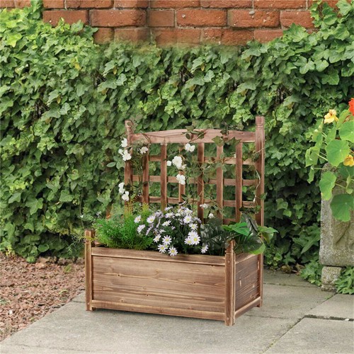Large Wooden Planter Box Stand Flowerpot Box w/ Trellis Support Patio Lattice - Picture 3 of 16