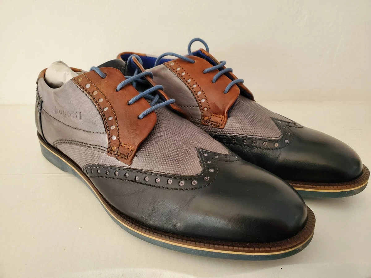 Premium Leather Brogue Shoes by Bugatti Size 7 Dark Blue and