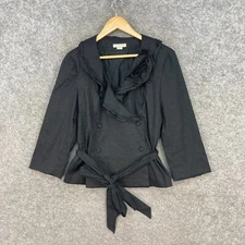 Chelsea Design Womens Jacket Size 12 Black Long Sleeve Collared Frilly 10616