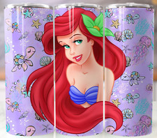 Ariel Little Mermaid Tumbler 20oz Travel Mug Stainless Steel Straw Cup Lid