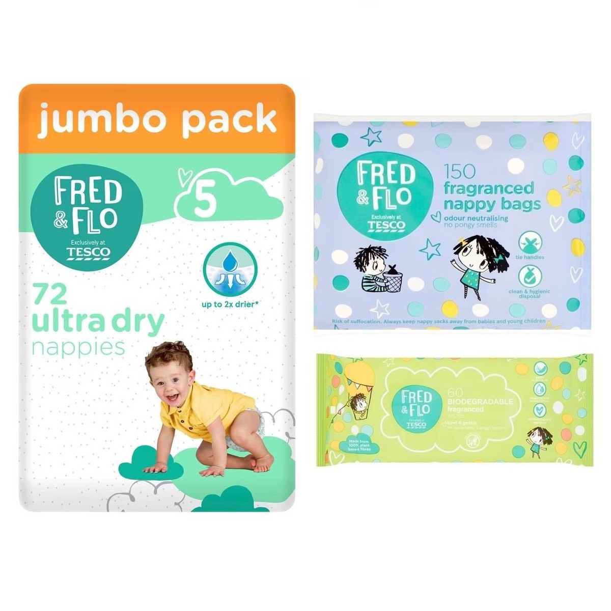 Fred Flo Size Nappies Jumbo 72 Pack Nappy Bags Fragranced