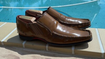 Jeffrey West BROWN LEATHER ROBBER SOLE LOAFERS Sz 9.5D MADE IN ITALY