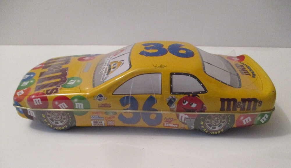 M&M's Nascar #36 Race Car Yellow Collectible Tin NOS Sealed  10