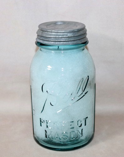Ball 2L Quart Perfect Mason Ribbed Melon Jar ~ Aqua ~ Zinc Lid 1913 - 1923 22 - Picture 3 of 24