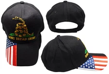 Gadsden Don't Tread On Me Black USA Flag On Bill Adjustable Embroidered Hat Cap
