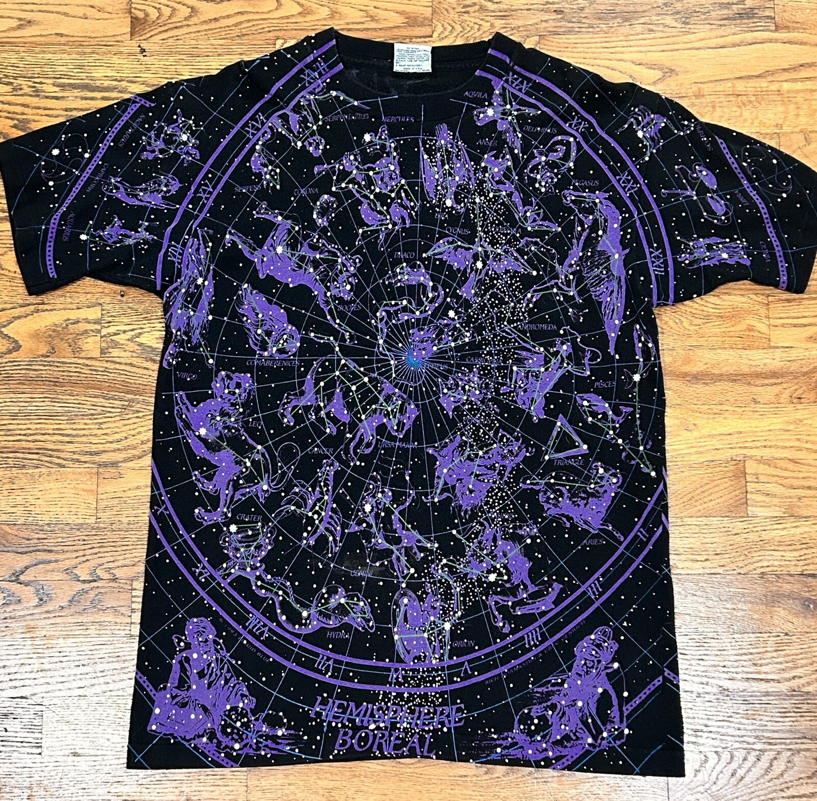 VTG 1993 HEMISPHERE AUSTRAL BOREAL T SHIRT LIQUID BLUE ZODIAC GALAXY 90s SPACE L