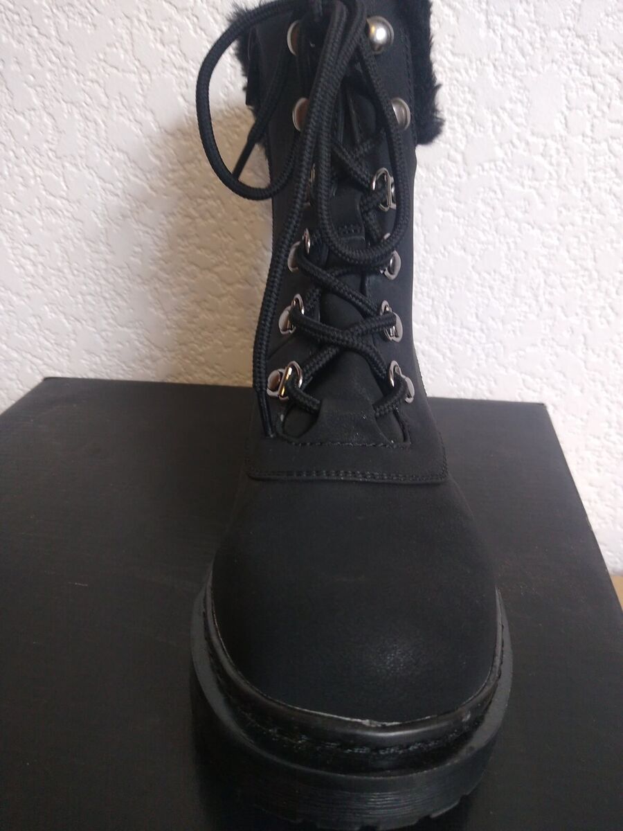 SM New York Women's Black Lace Up Boots | Faux Fur | Size 6 SM New York Women's Black Lace Up Boots | Faux Fur | Size 6