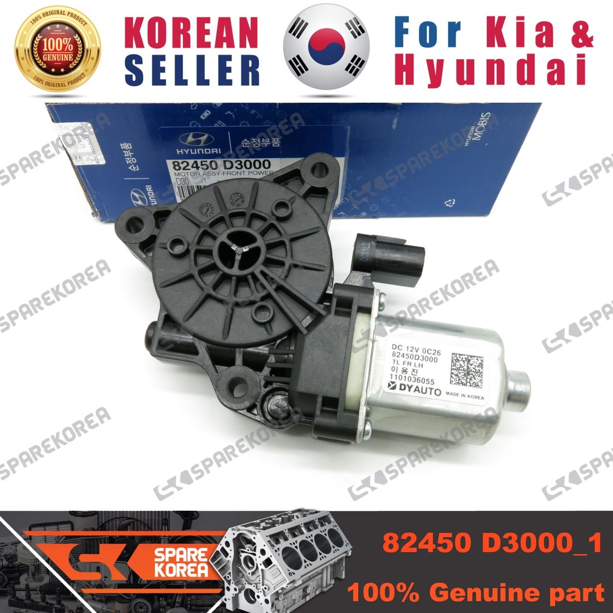 Genuine/OEM 82450D3000 MOTOR ASSY-FRONT POWER WDW,LH for Hyundai