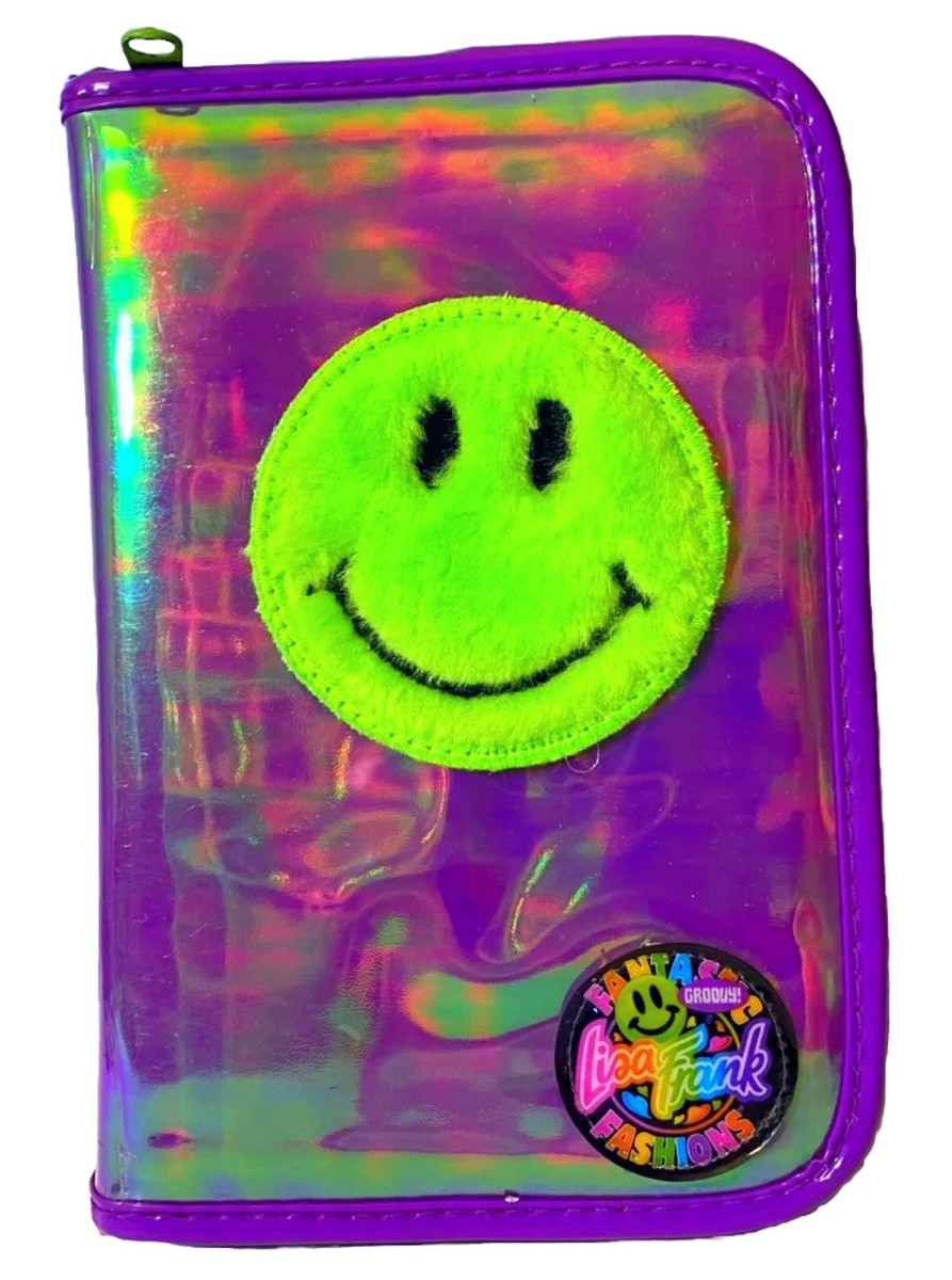 RARE Vintage Lisa Frank Planner Fuzzy Smiley Face Iridescent