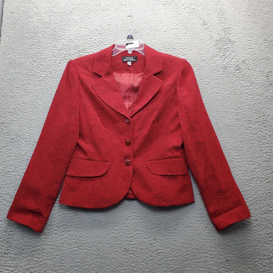 Giorgio Sant'Angelo 2 Piece Skirt Suit Womens 8 Dark Red Paisley Notch Lapel - Image 2 of 4