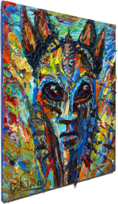 AFRICAN MASK OIL PAINTING REALISM ART SIGNED VINTAGE ORIGINAL EXPRESSIONIST DECO