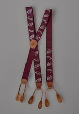 VTG Colours Burgundy Ribbon Suspenders With Fly Fishing Lures