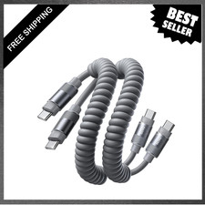 Coiled USB C Cable 2 Pack 60W Fast Charging USB C to C Cable Tangle-Free