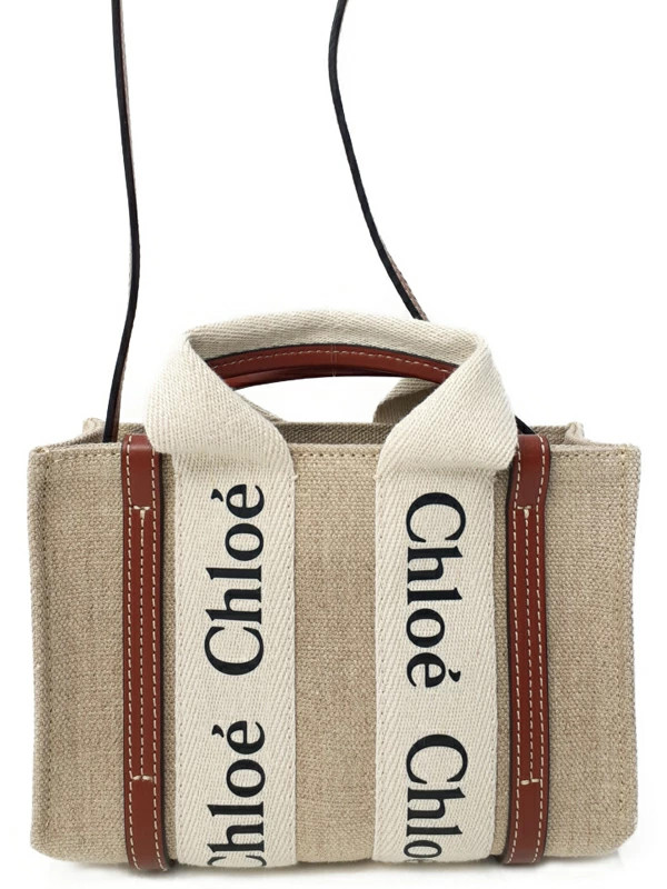 Chloe Woody Mini Tote Bag CHC22AP237I2690U Canvas Beige Shoulder Bag #TB2967