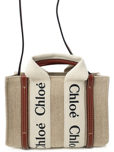 Chloe Woody Mini Tote Bag CHC22AP237I2690U Canvas Beige Shoulder Bag #TB2967