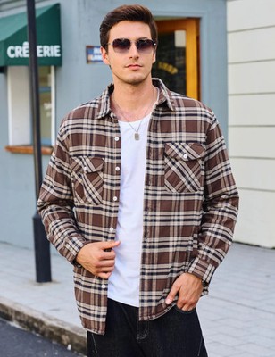 I Herren Flanelljacke Fleece gefüttert kariert Winter Arbeitshemd warm