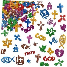 500pcs Christian Glitter Stickers - Foam Self-Adhesive Cross Multi Bible