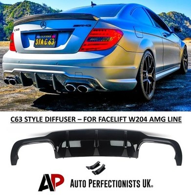 For Mercedes C Class C63 AMG Gloss Black Rear Diffuser Valance Lip Body 2011-15