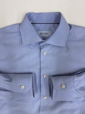 Eton Contemporary Twill Mens Dress Shirt 39 15.5 Blue Geometric