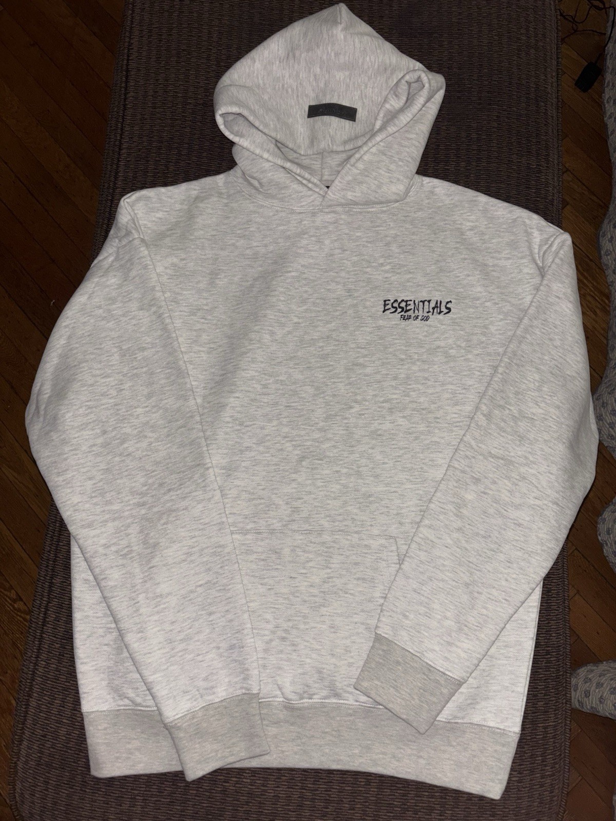 Essentials Fear of God Gray Cotton Pullover Hoodie Men's Hooded Logo Knit