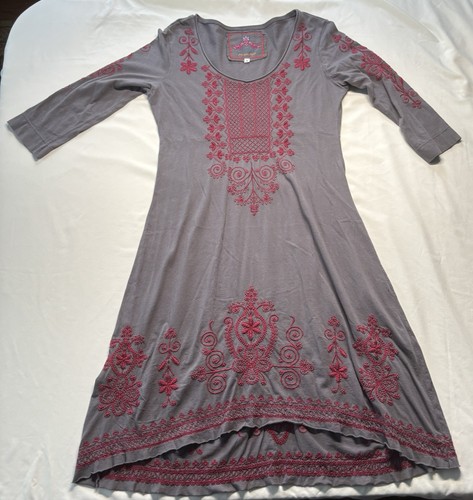 Vintage Johnny Was JW Los Angeles Dark Grey w Red Embroidered Design Size Small