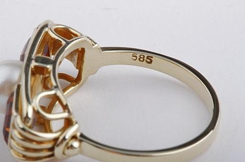Perlen Ring Akoya 2 Gold Topase 585 14k Gelb Gold 55 17,5mm Top! # - Bild 8 von 9
