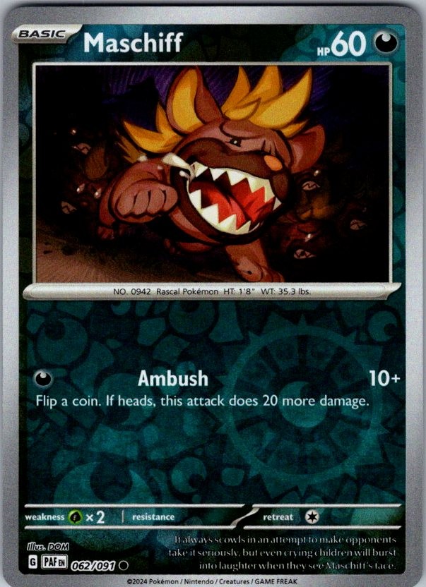 Maschiff Reverse Holo Common SV: Paldean Fates 062/091 LP-NM