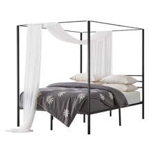 Uimoso Queen Size Canopy Bed Frame Metal Canopy Bed with Four Posters Black