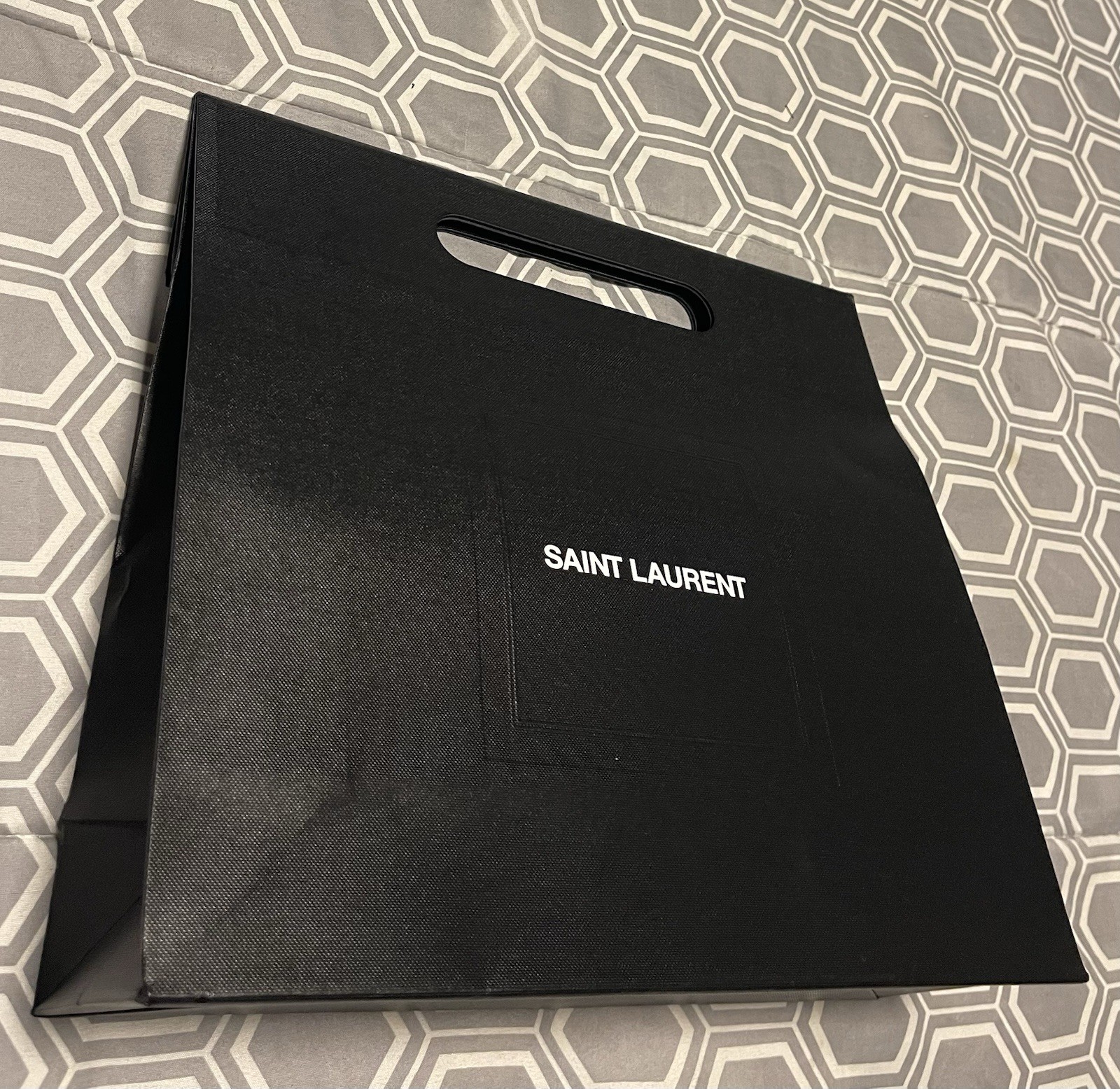Autentica SAINT LAURENT Borsa shopping nera pieghevole nuova 12" x 11 5" x 4"