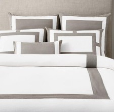 RH Restoration Hardware FRAMED LINEN DUVET COVER Fog White F/Q