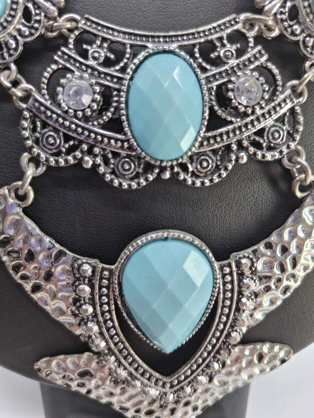 Large Light Blue Rhinestone Adjustable Hammered M… - image 7