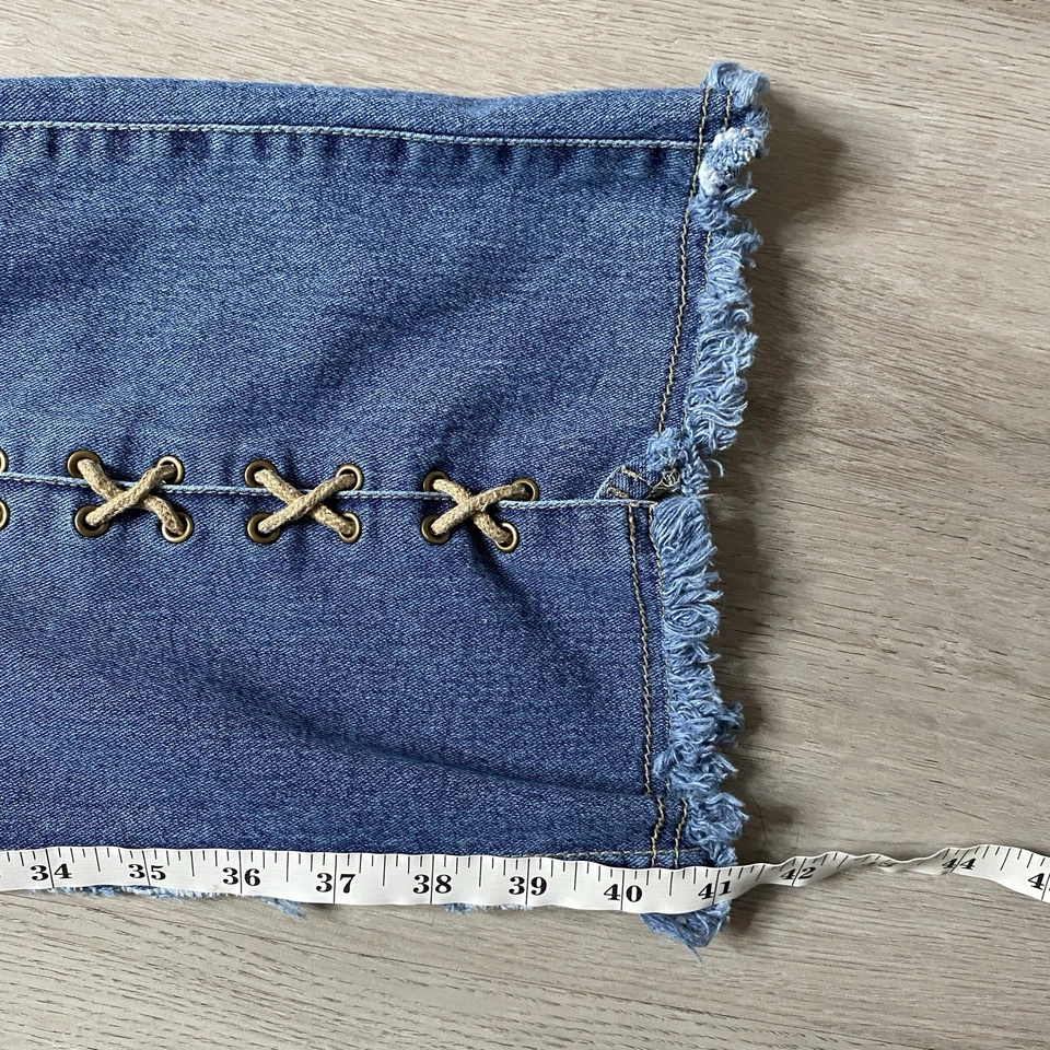 Pantalones de mezclilla acampanados vintage Y2k Younique para mujer 13 azules bajos boho hippie con cordones años 00 Foto 4 de 4