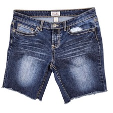 Mudd Denim Shorts Womens 11 Blue Raw Hem Whiskering Mid Rise Stretch Cut Offs