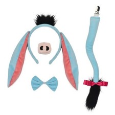 4 Pieces Donkey Ears and Tail Set-Donkey Headband with Tail Nose Bow Tie Blue