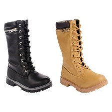Anna Dallas 17K Girls Camel Lug Sole Lace-Up Zip Ankle Hiking Boots - New