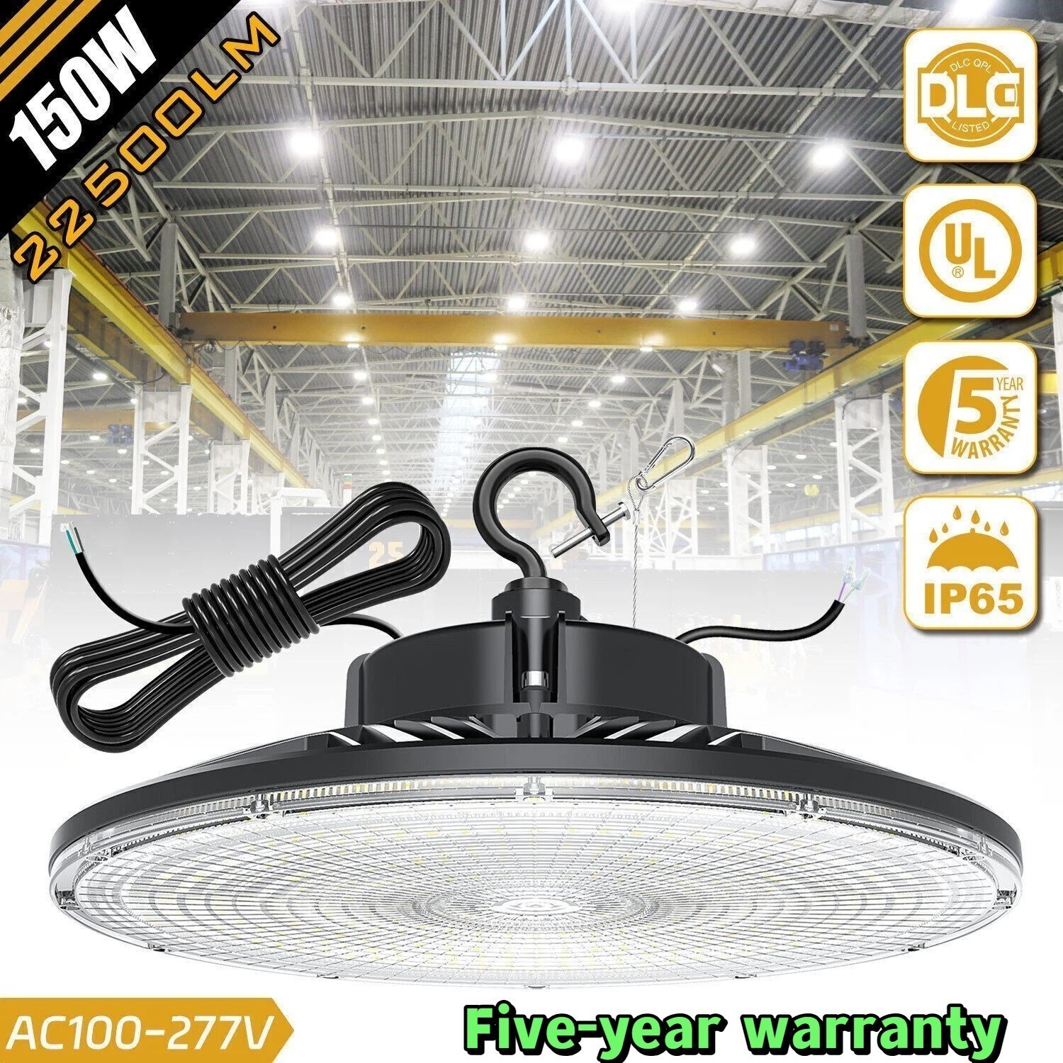 150W UFO Led High Bay Light Dimmable Commercial Warehouse Garage Shop Lighting