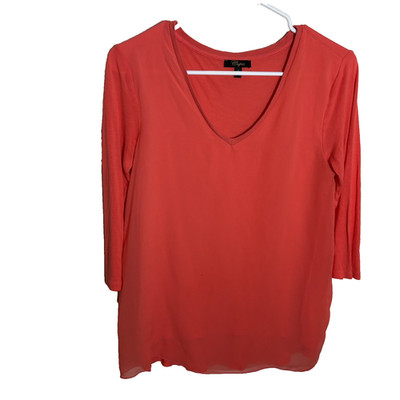 Cupio Shirt Women's Small V-Neck 3/4 Sleeve Mixed Media Blouse Top Solid
