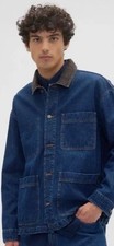 Gap Relaxed Denim Barn Jacket Blue Dark Rinse/Brown Corduroy Collar Mens XL NEW