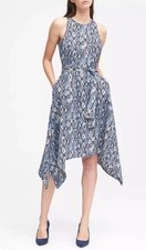 Banana Republic Womens Dress Size 2 Blue Snakeskin Sleeveless Asymmetric Hem