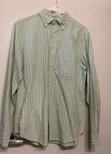 Dress Shirt Button Down Shirt Light Green Stripe Size Small 100 Cotton Men  s